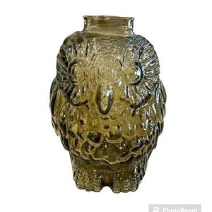 Vintage Wise Old Owl Libbey Glass Piggy Owl Bank Brown Amber Pressed Glass Birds